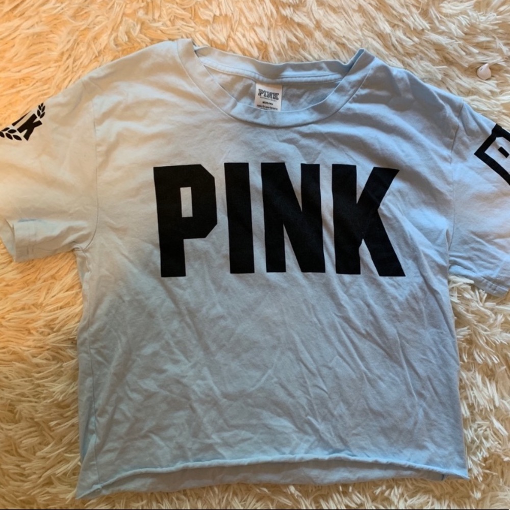 PINK Medium Light Blue Crop Tee